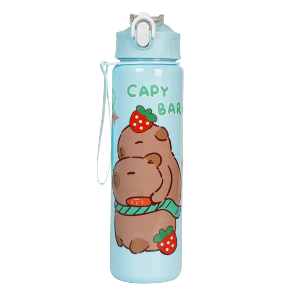 700ml Capybara Cute Water Cup with Straw & Handle Portable Drinking Bottle Large Capacity Kawaii Water Bottle for Fitness Sports