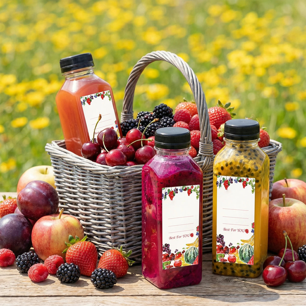 SGHUO Reusable Plastic Juice Bottles With Caps For Smoothies