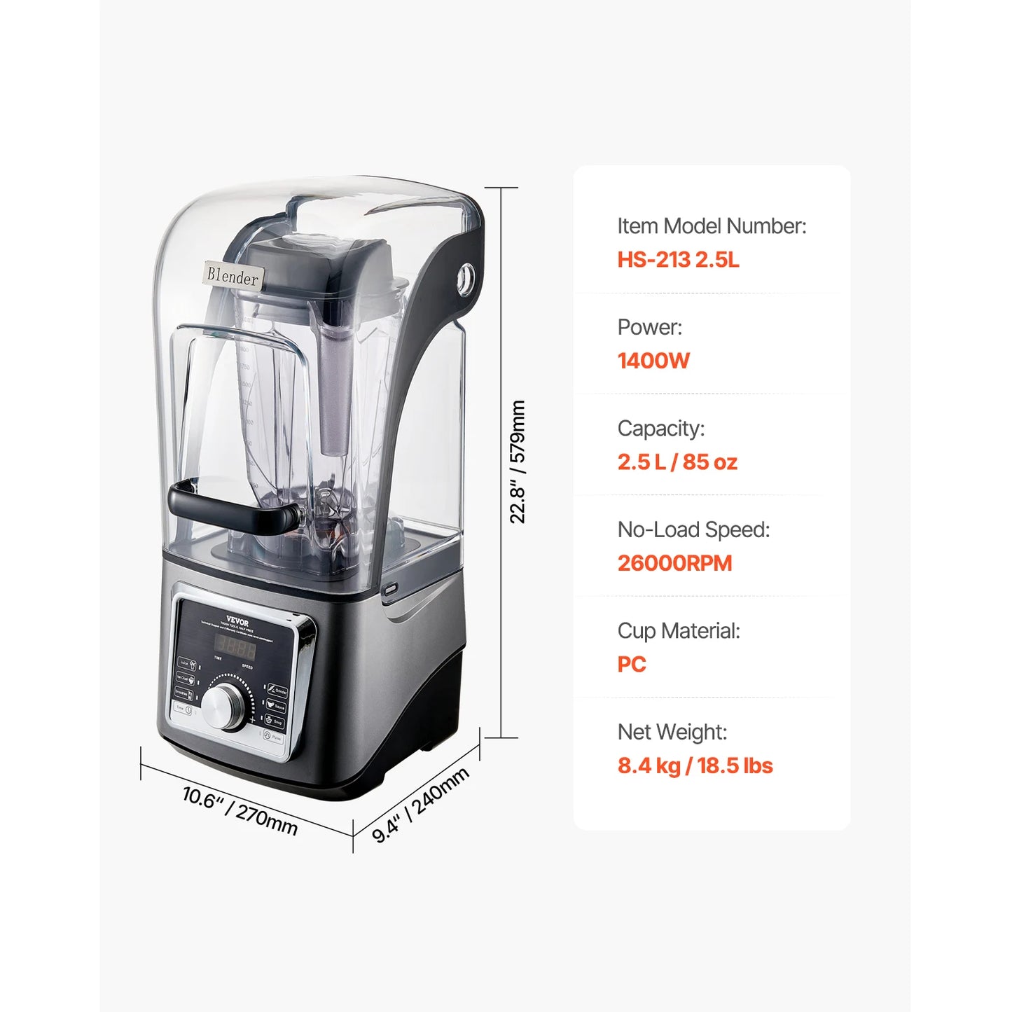 Succebuy 1400W Blender for Smoothies Multi-Functional Food Processing Blender&Noise Cover for Kitchen