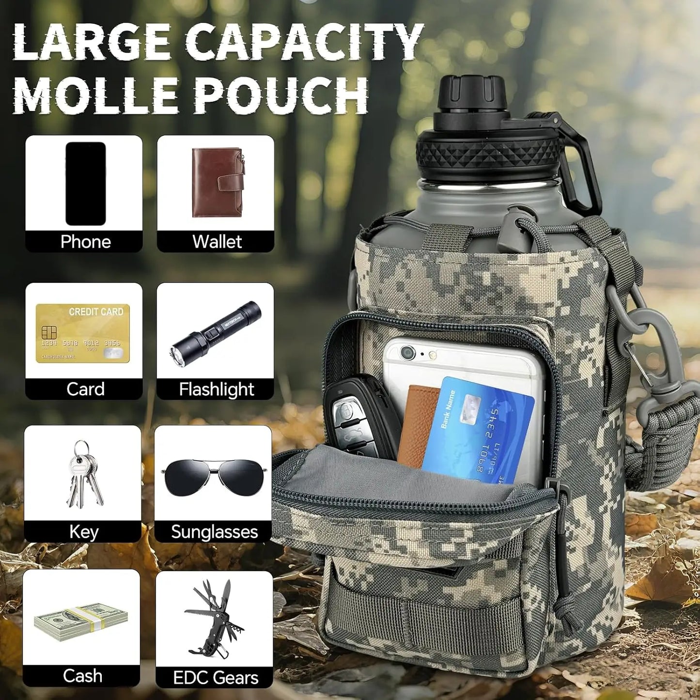Insulated Stainless Steel Water Bottle With MOLLE Pouch