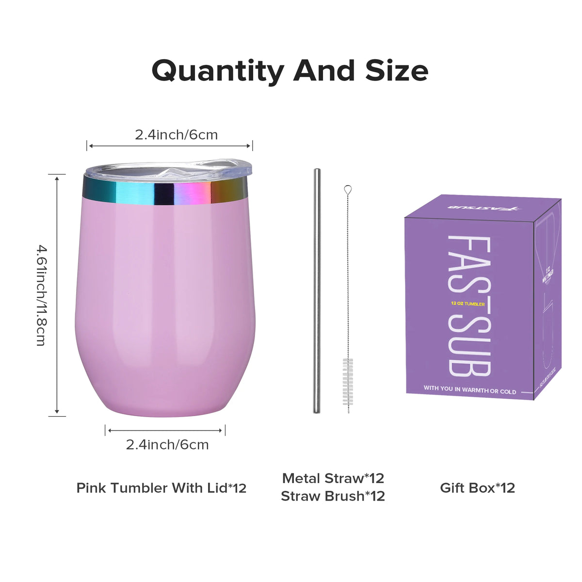 Fastsub Stainless Steel Vacuum Insulated Stemless Wine Glasses With Lids
