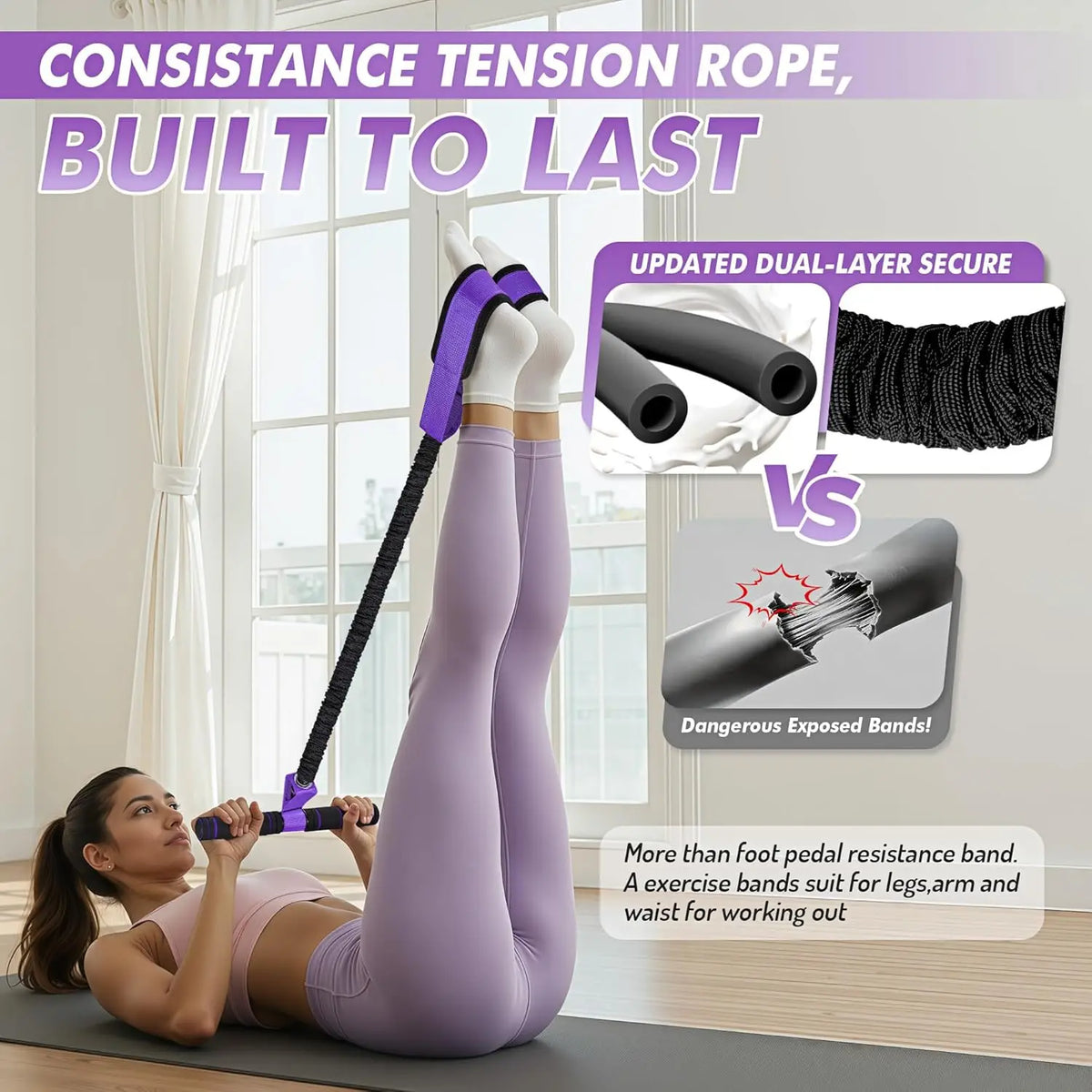 Upgraded Pedal Resistance Band β Durable Latex Tubes, Soft Foot Pedals, Sit-Up & Stretch Fitness Equipment Summerwins