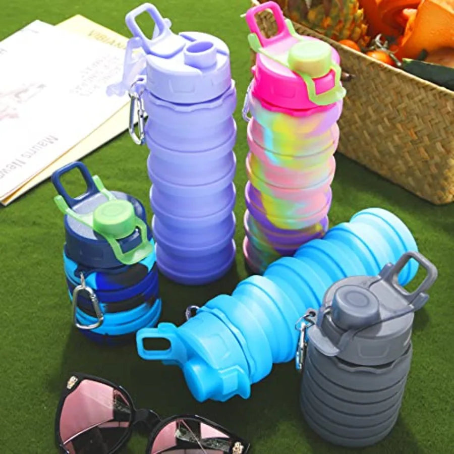 Collapsible Water Bottles 5 Pack Portable Foldable Silicone Leak Proof