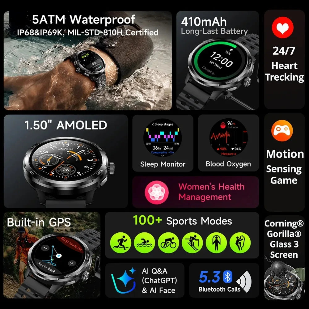 ULEFONE Armor Watch Pro Smartwatch GPS Heart Rate Monitoring