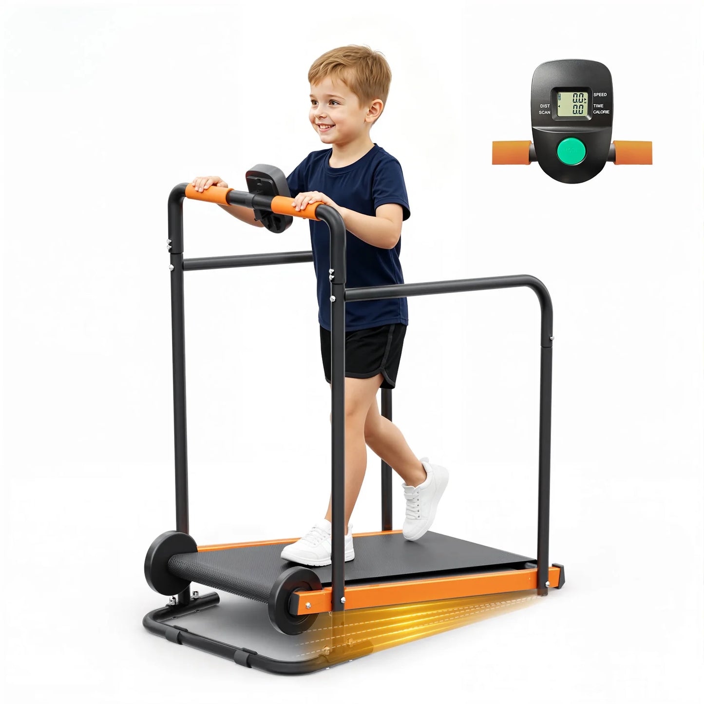 AKLUER Kids Walking Pad Treadmill - Non-Electric Indoor Exercise Equipment for Boys & Girls, Self-Propelled Fitness Toy with Front Padded Rails, Safe Active Play Gym for Home Use