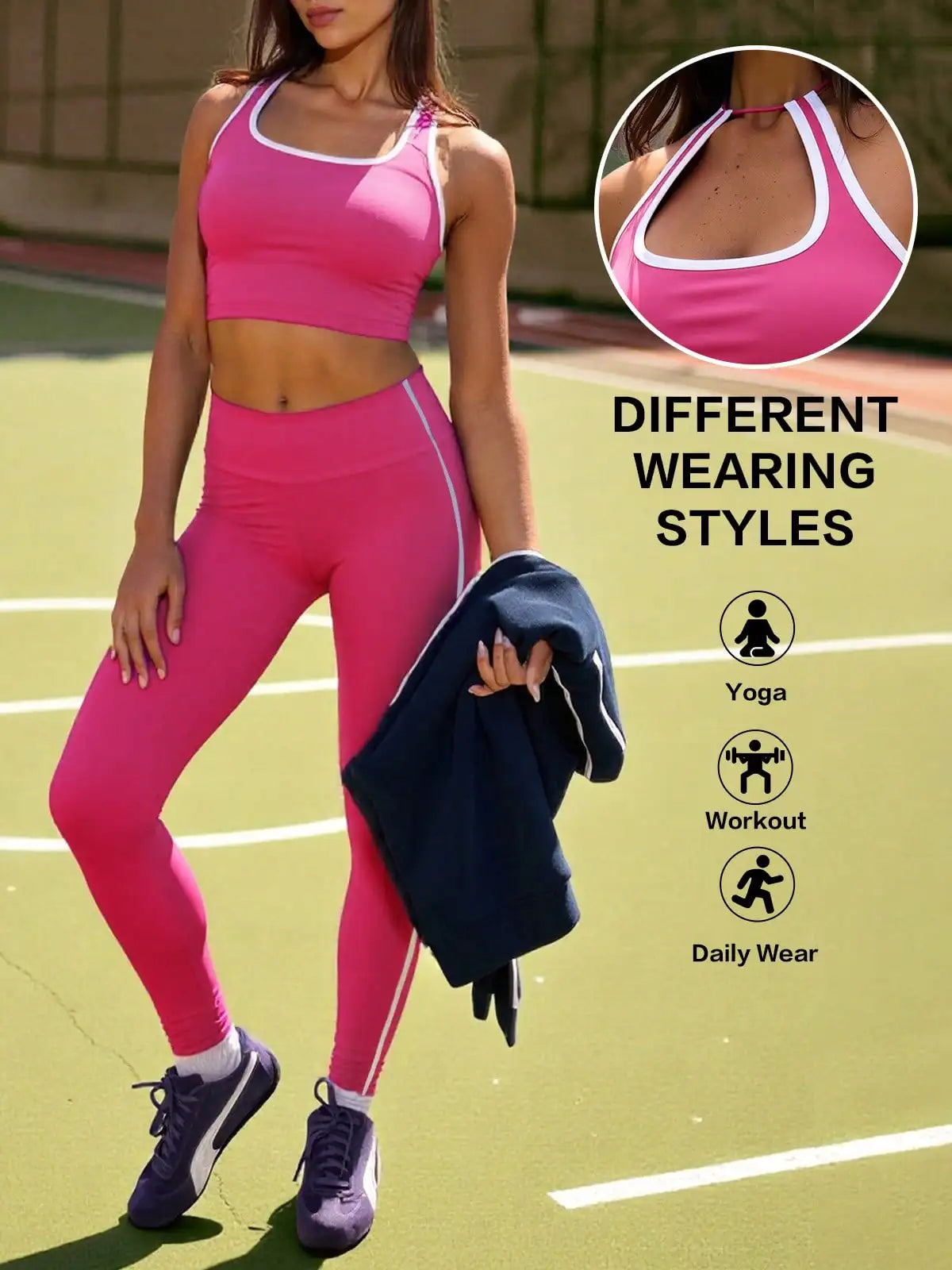 Fisoew Seamless Workout Sets, Ribbed Yoga Outfits Cropped Top & High Waisted Leggings Gym Clothing For Running Sports