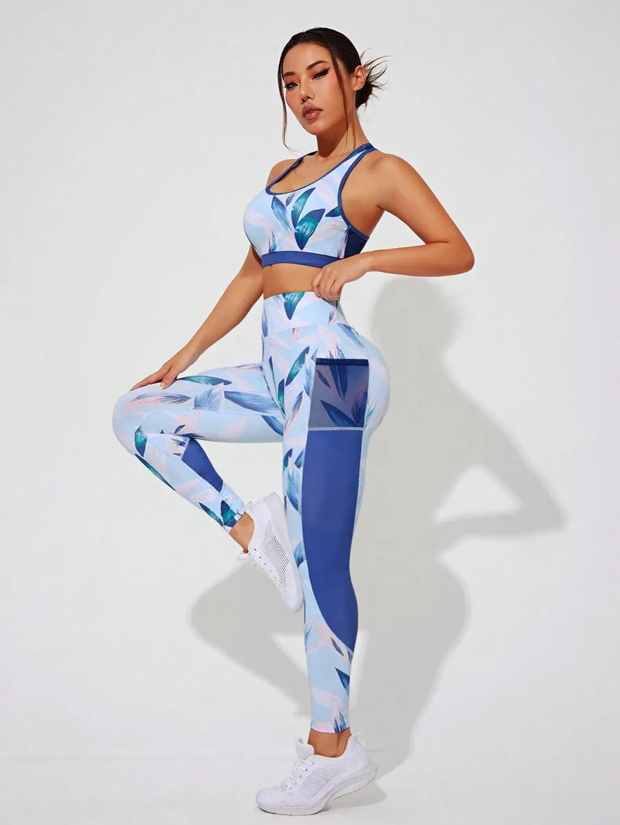 Womens Racerback Tank Top and High Waisted Leggings Athletic Set