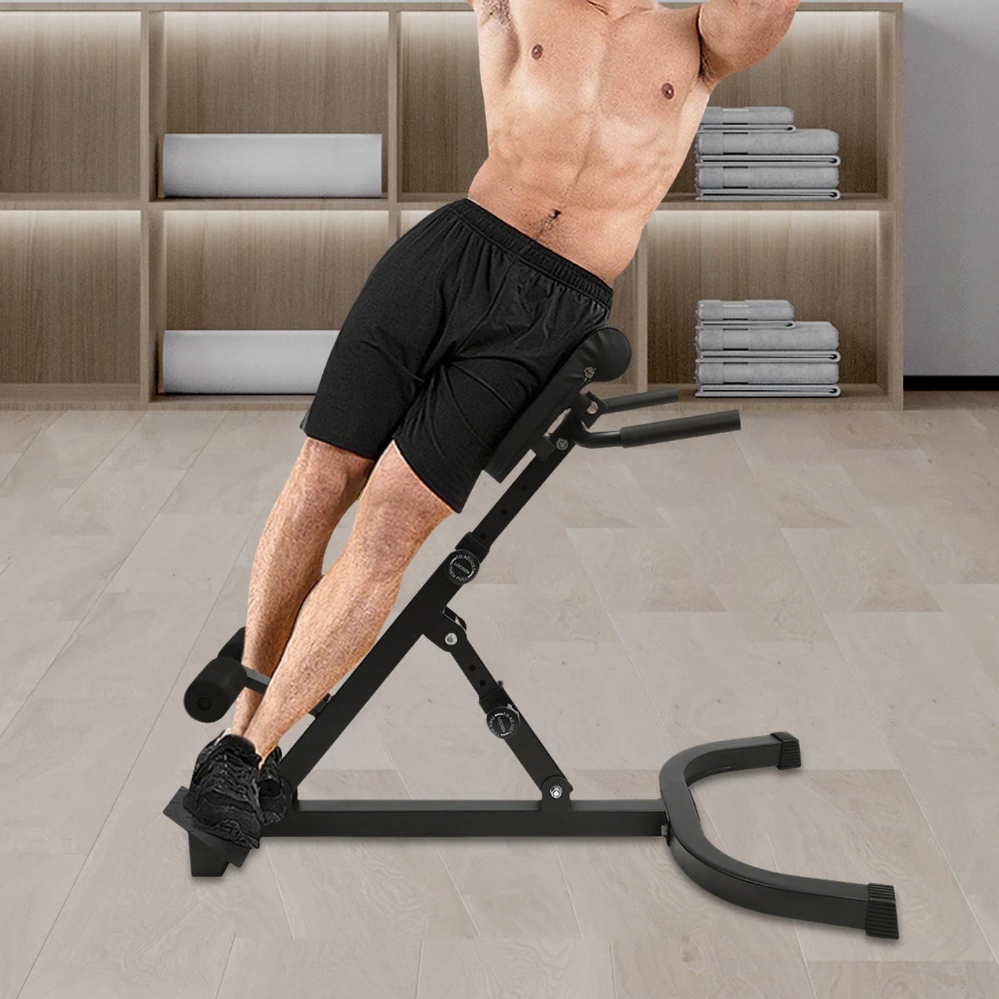 Roman Chairs with Non-Slip Pedal, 8 Pad Positions, 5 Angle Adjustments, Hyperextension Bench, Foldable Abdominal Stool for Core Strength, Back Muscles, Posture, Balance, Home Fitness Equipment