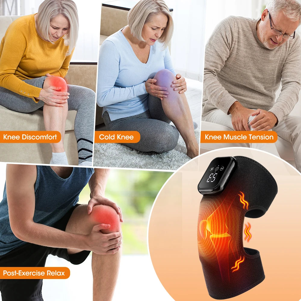 Smart Heating Knee Massage Pad 3 Level Hot Compress Thermal Leg Joint Protect Support Brace Muscle Relaxation Blood Circulation Rechargeable Vibration Knee Massager Portable