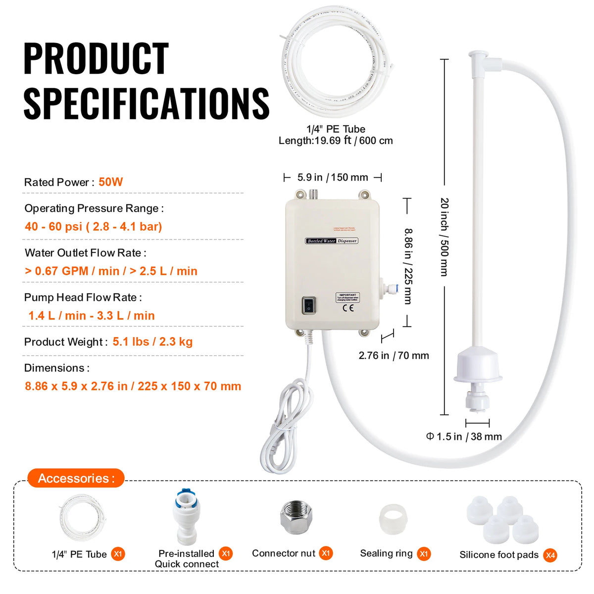 Electric Water Dispenser Pump For Bottles With Dual Pipe System
