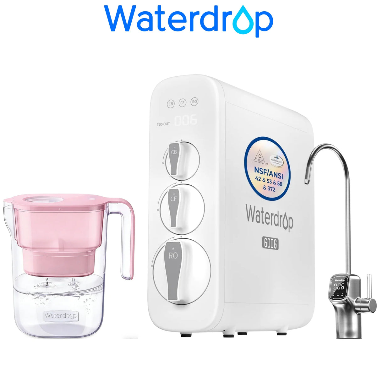 Waterdrop G3P600 Reverse Osmosis System With Smart LED Faucet