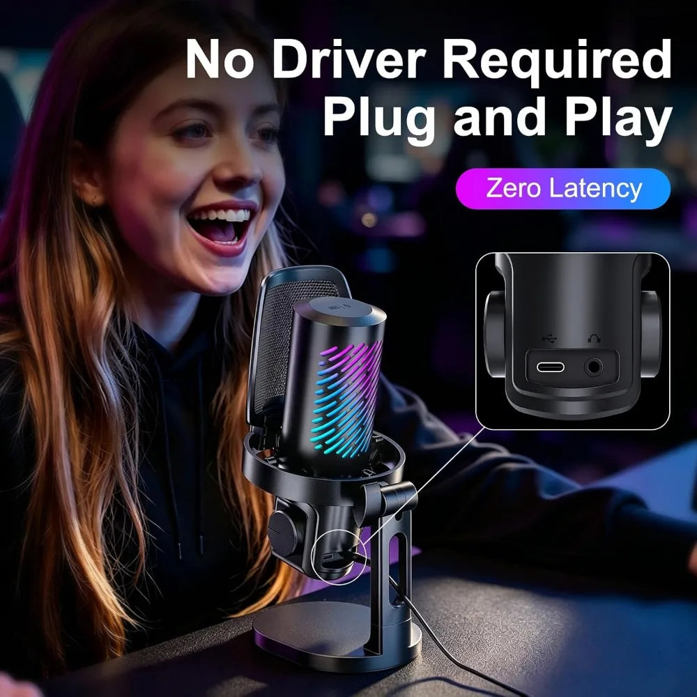 Gaming Microphone for PC, Streaming, Podcast: Noise Reduction, Touch Mute, Headphone Monitoring, Gain Control