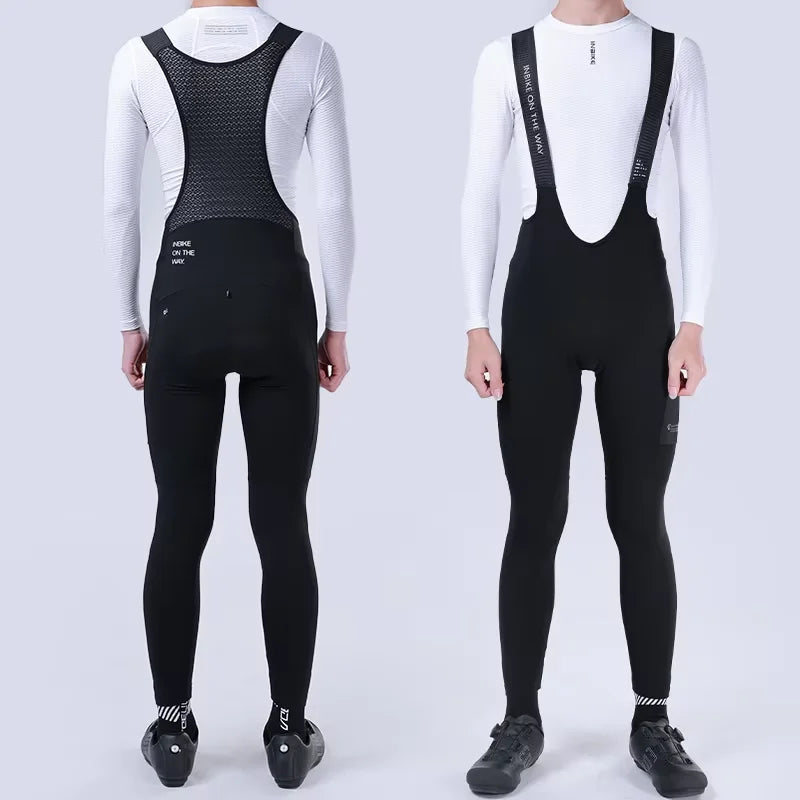 INBIKE Men's Thermal Fleece Cycling Bib Pants With Padded Pockets