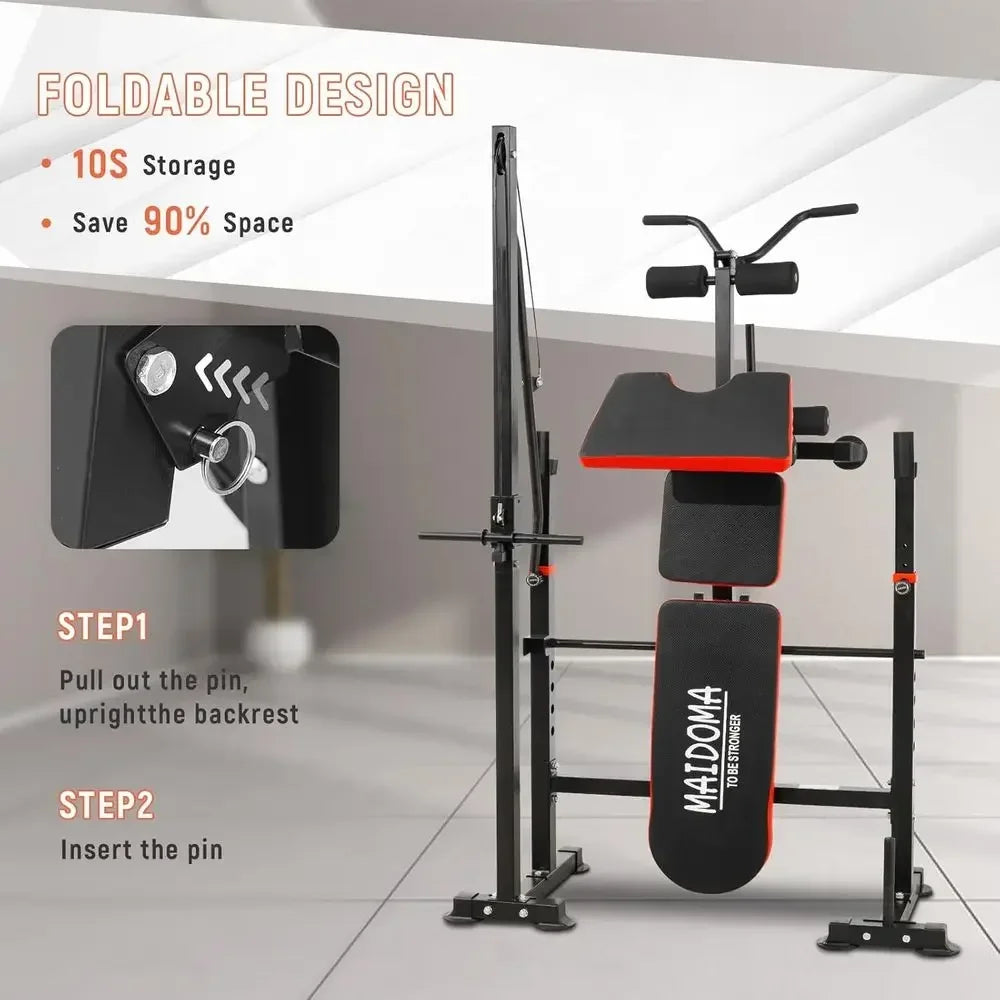 1500-Pound Capacity 8-in-1 Adjustable Weight Bench with Lat Pulldown, Leg Extension/Curl, Preacher Curl, and Squat Rack