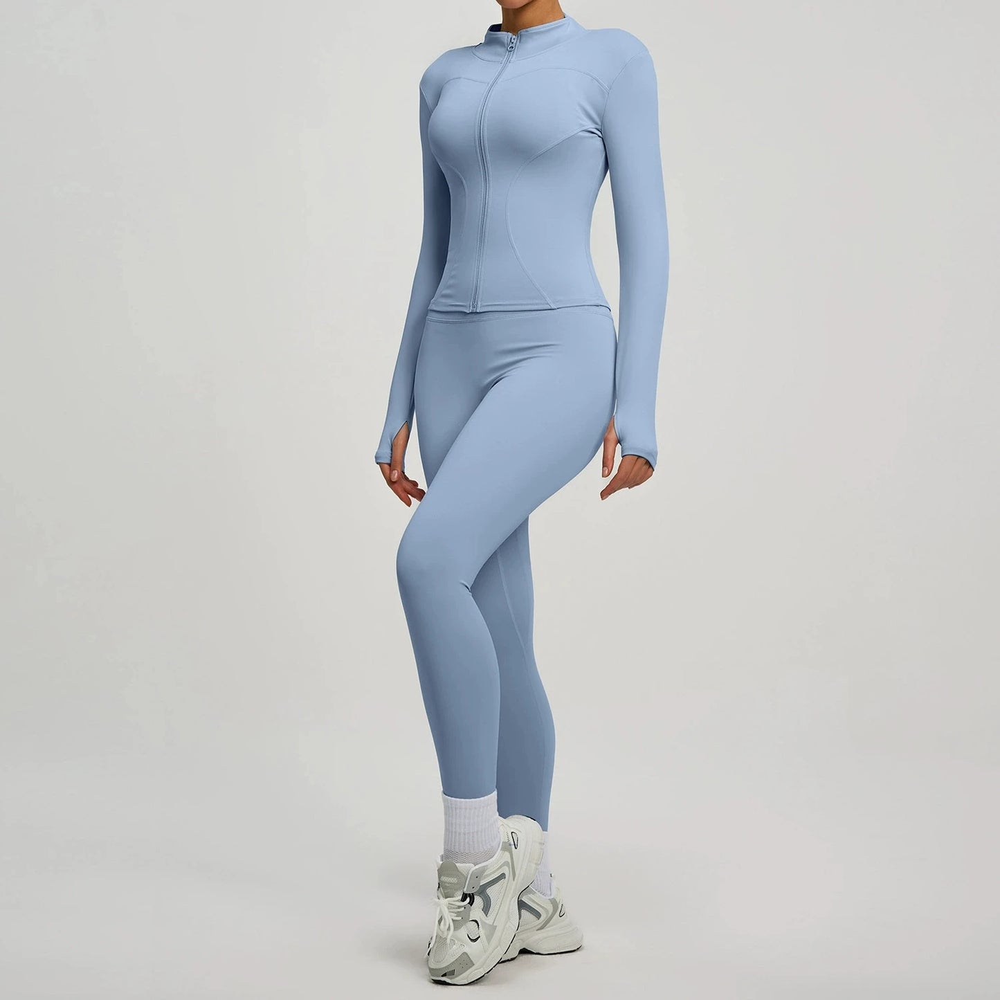 Women Long Sleeve Zipper Yoga Jacket Set With Leggings Tracksuit