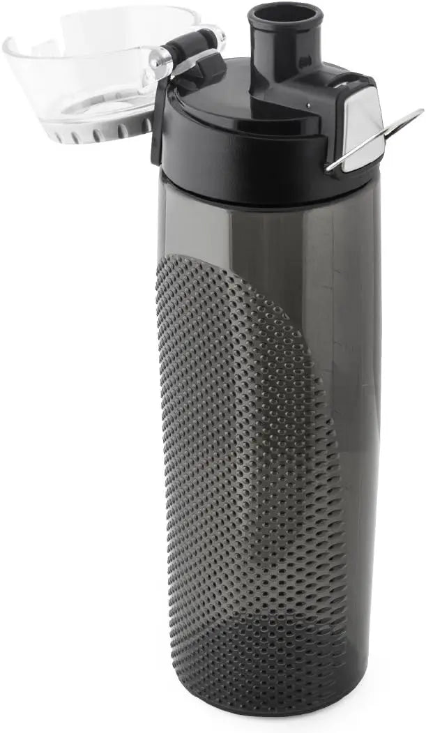 24-Ounce BPA-Free Plastic Water Bottles, 6-Pack, with Hydration Meter, Leak-Proof Lid, and Push Button Sipper, Smoke Color