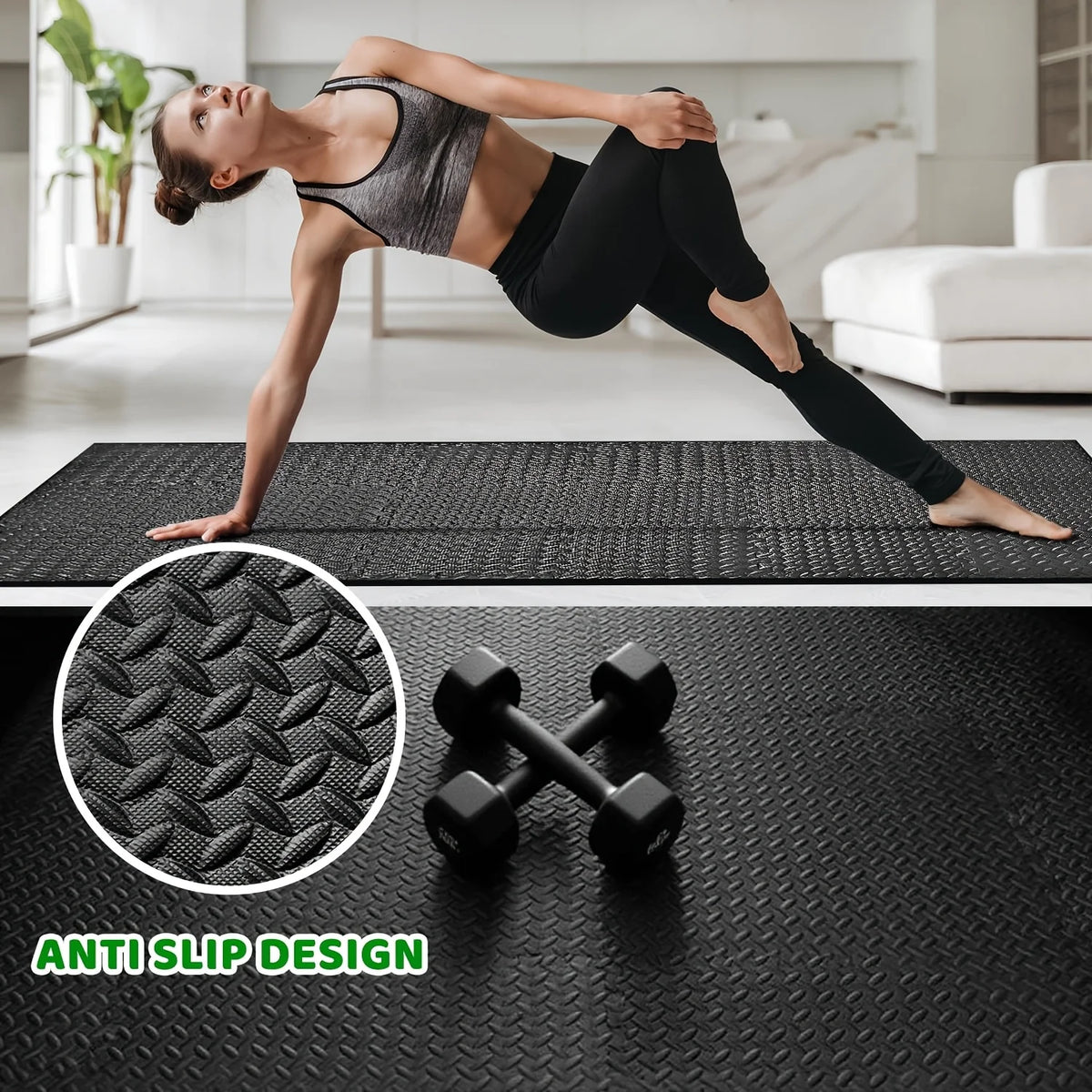 60pcs,11.8x11.8 Inch Interlocking EVA Foam Puzzle Floor Tiles, 1/2 Inch Thick Anti-Slip Shock Absorbing Gym Exercise Mats, Waterproof Noise Reduction Floor Padding with Border Strips for Home Gym Yoga Treadmill Garage Worksho