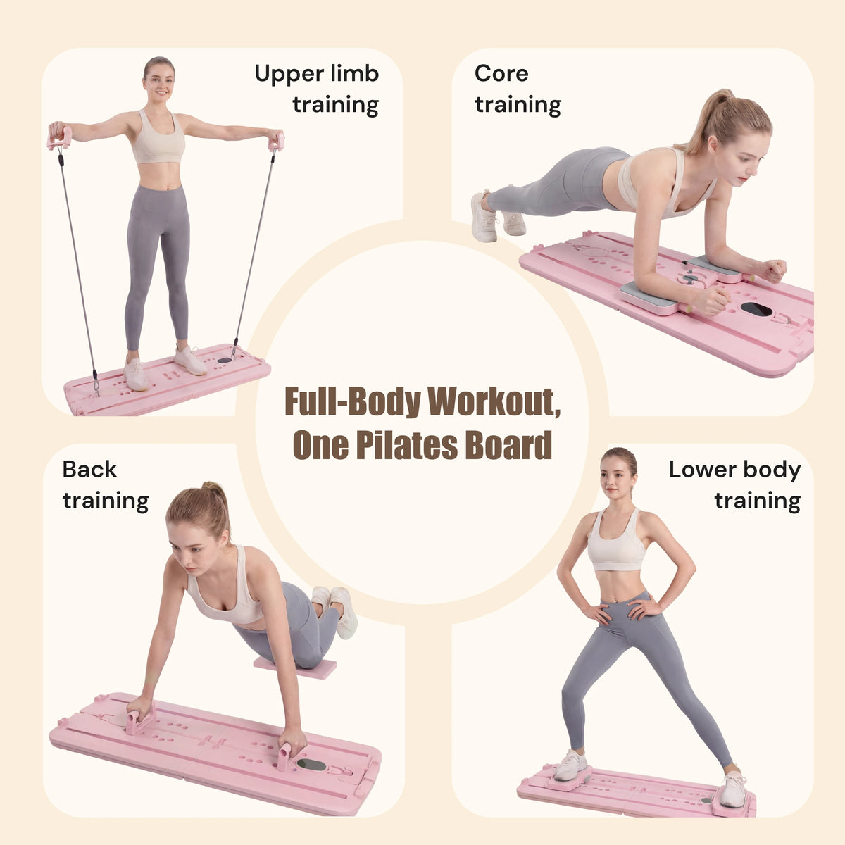 MAXU Foldable Pilates Reformer Board with Bands and Ski Mode