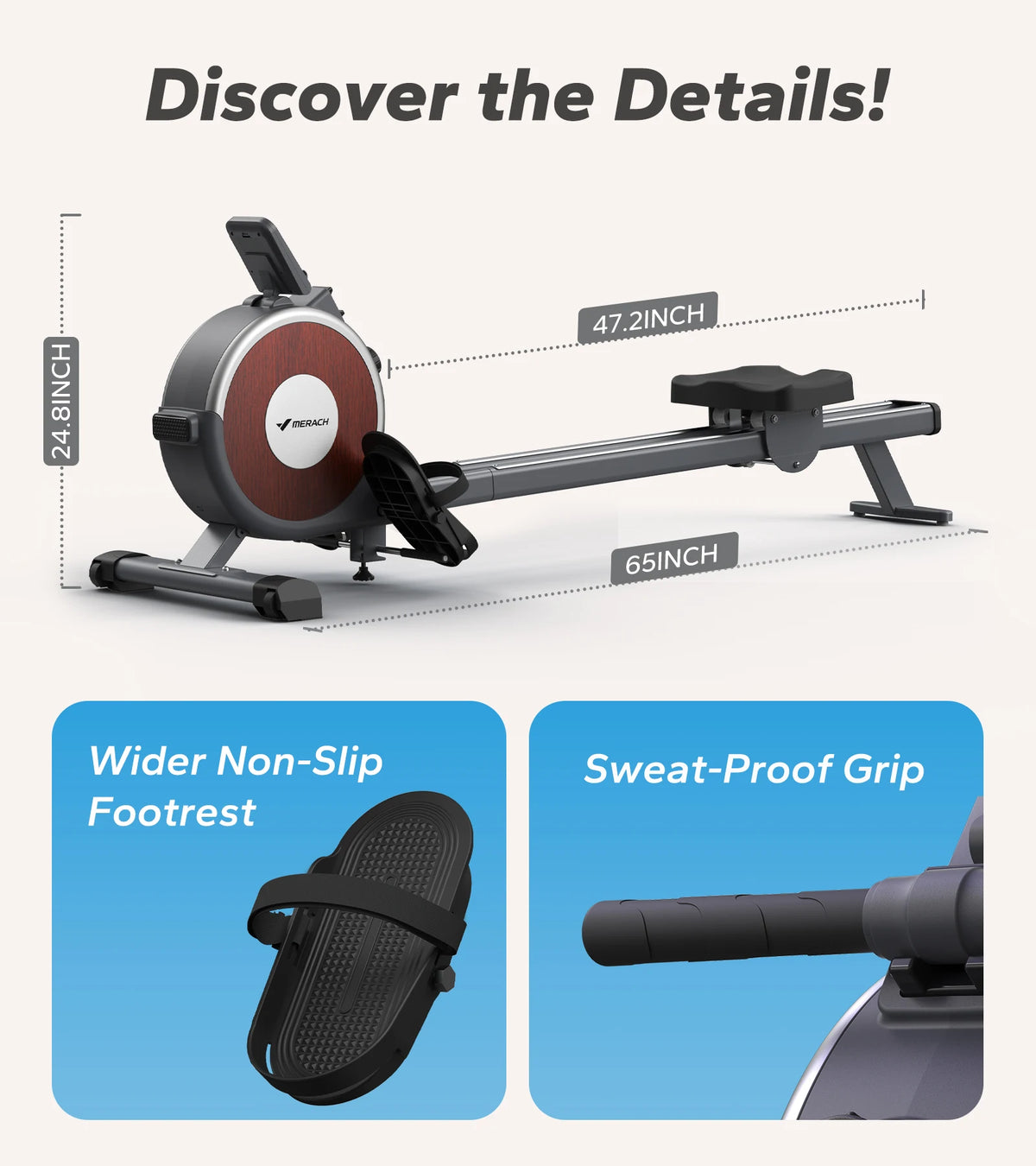 Merach Magnetic Rowing Machine With Dual Slide Rail And Bluetooth Monitor