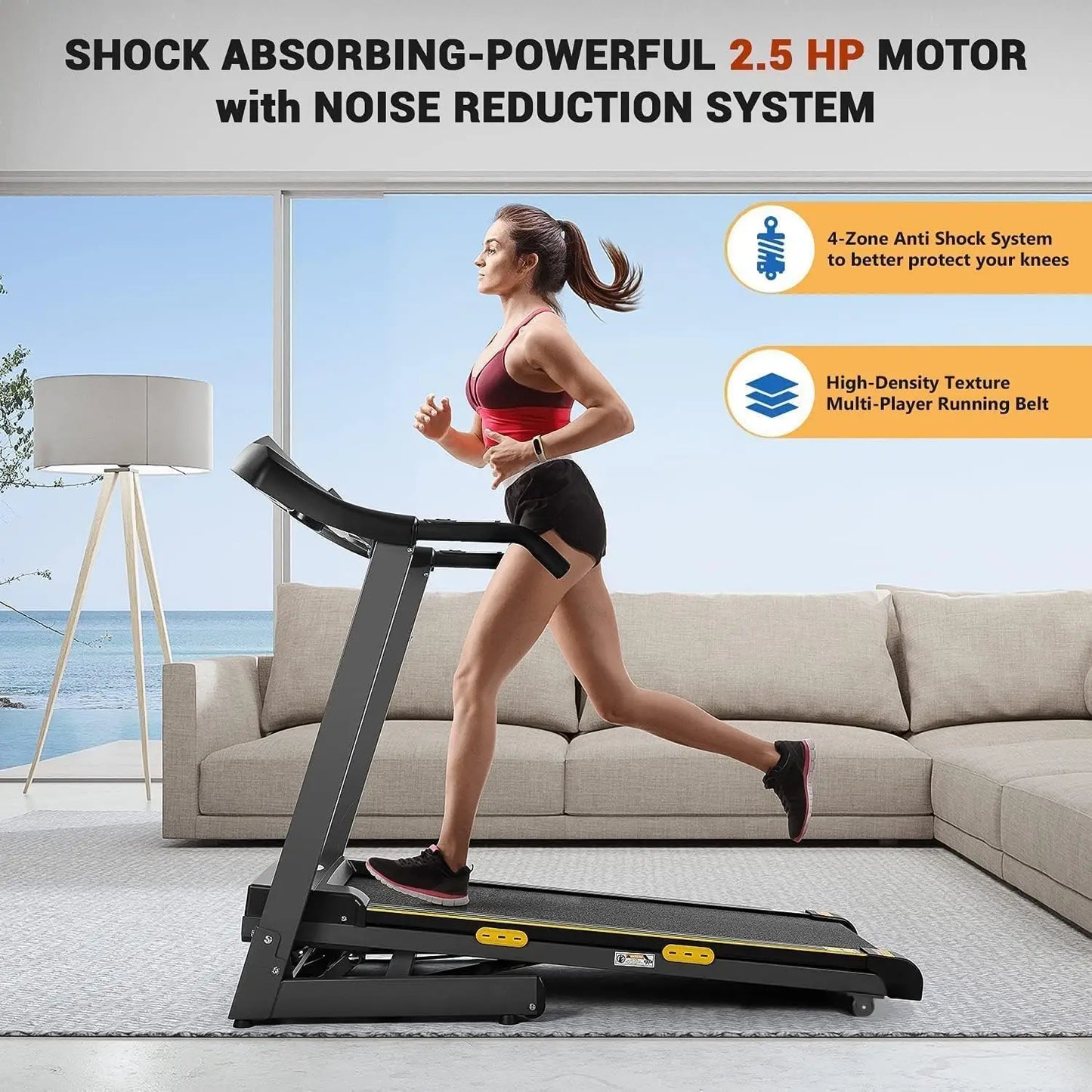 Auto Incline Treadmill With 2.5HP Motor, 8.5 MPH, 15 Programs
