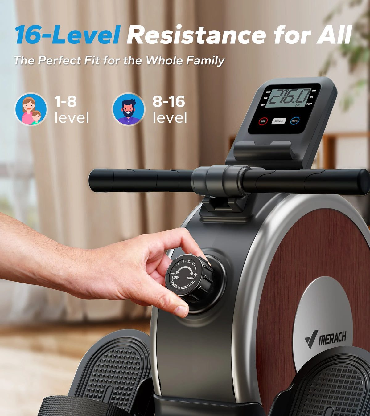 Merach Magnetic Rowing Machine With Dual Slide Rail And Bluetooth Monitor