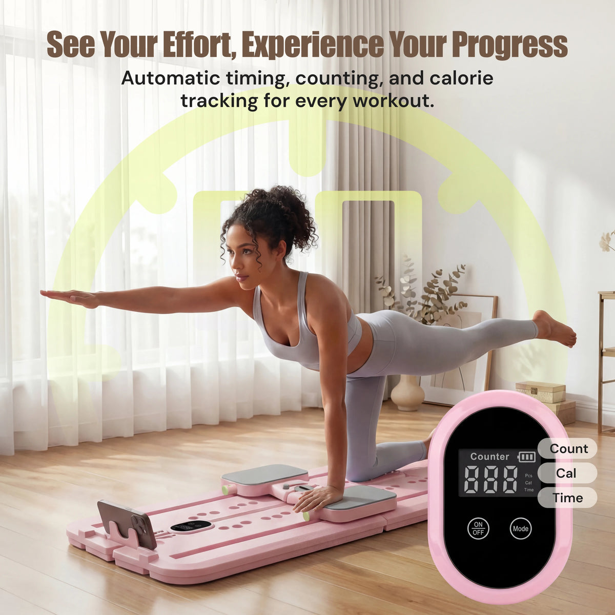 MAXU Foldable Pilates Reformer Board with Bands and Ski Mode
