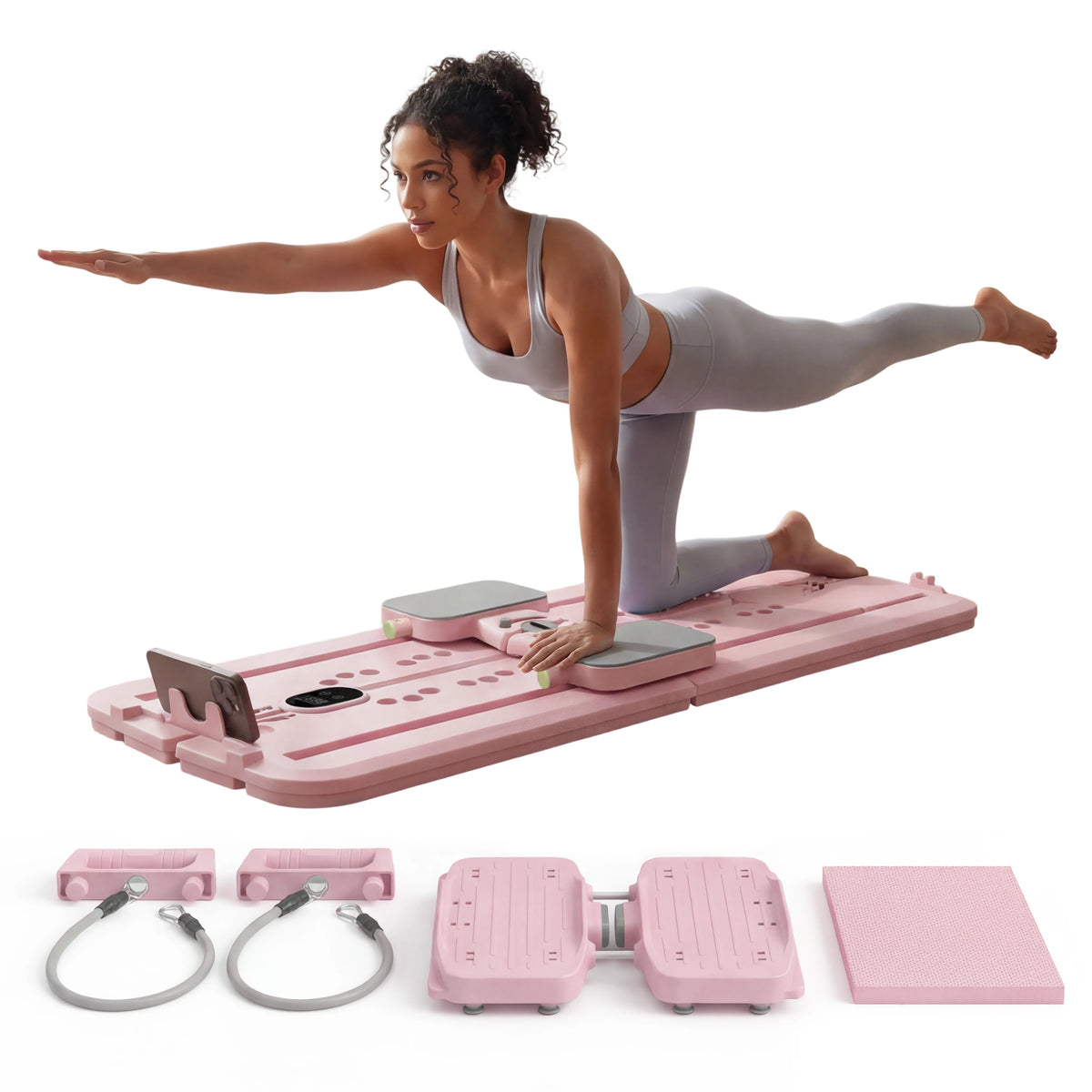 MAXU Foldable Pilates Reformer Board with Bands and Ski Mode