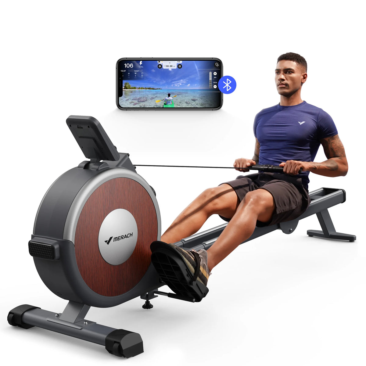 Merach Magnetic Rowing Machine With Dual Slide Rail And Bluetooth Monitor