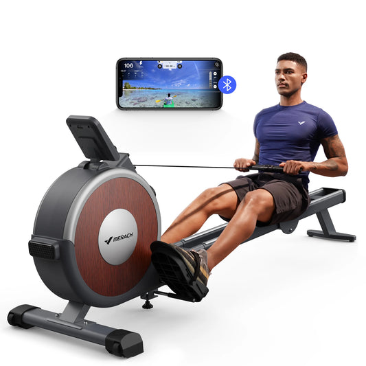 Merach Magnetic Rowing Machine With Dual Slide Rail And Bluetooth Monitor