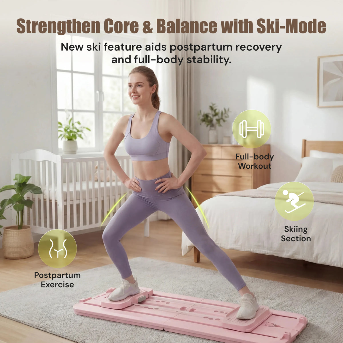 MAXU Foldable Pilates Reformer Board with Bands and Ski Mode