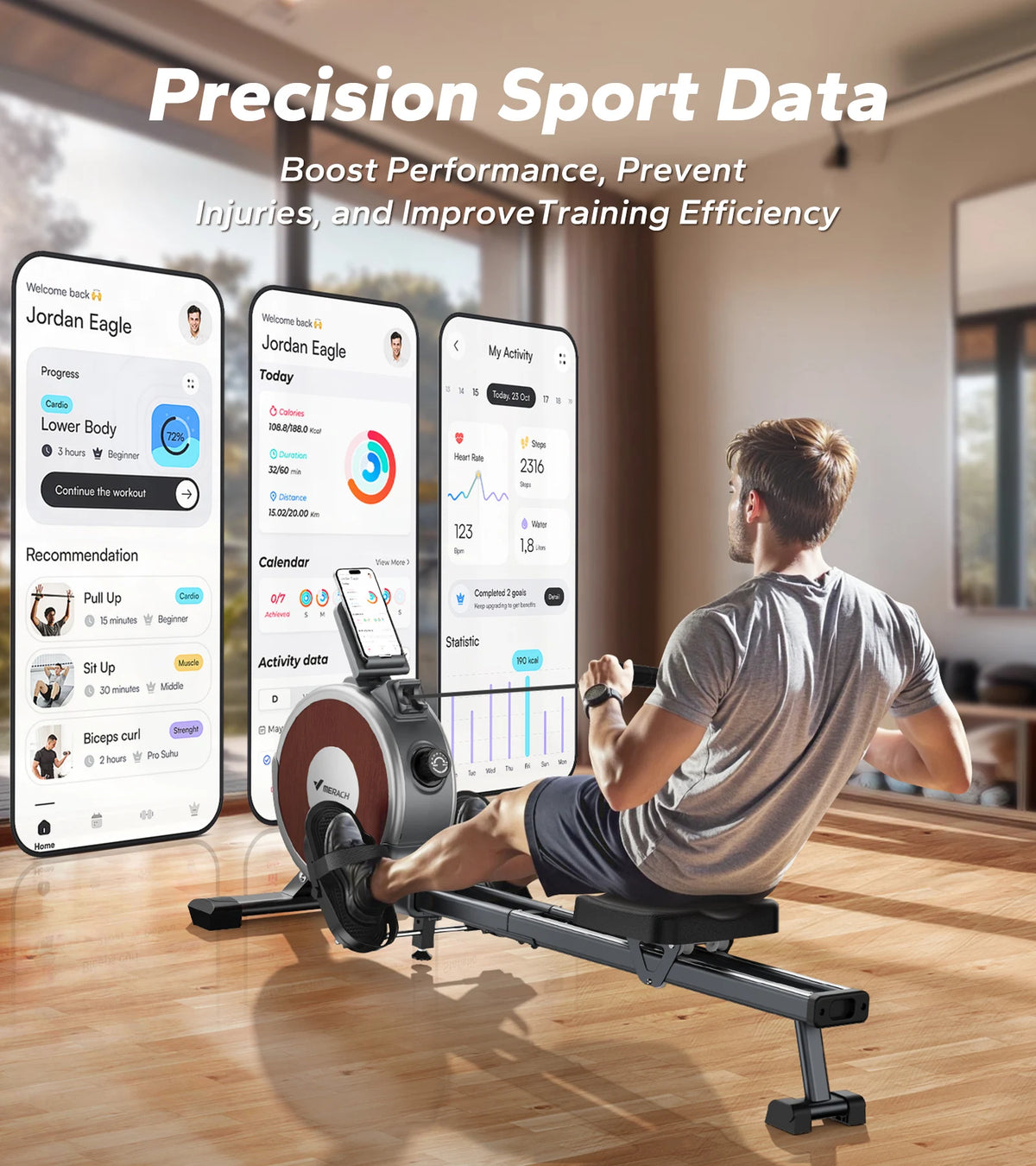 Merach Magnetic Rowing Machine With Dual Slide Rail And Bluetooth Monitor