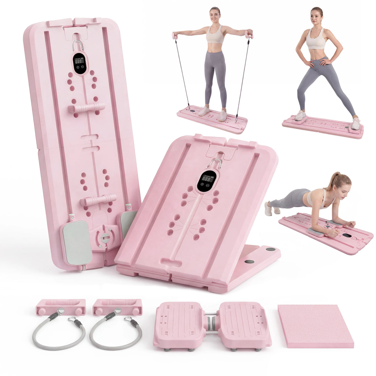 MAXU Foldable Pilates Reformer Board with Bands and Ski Mode