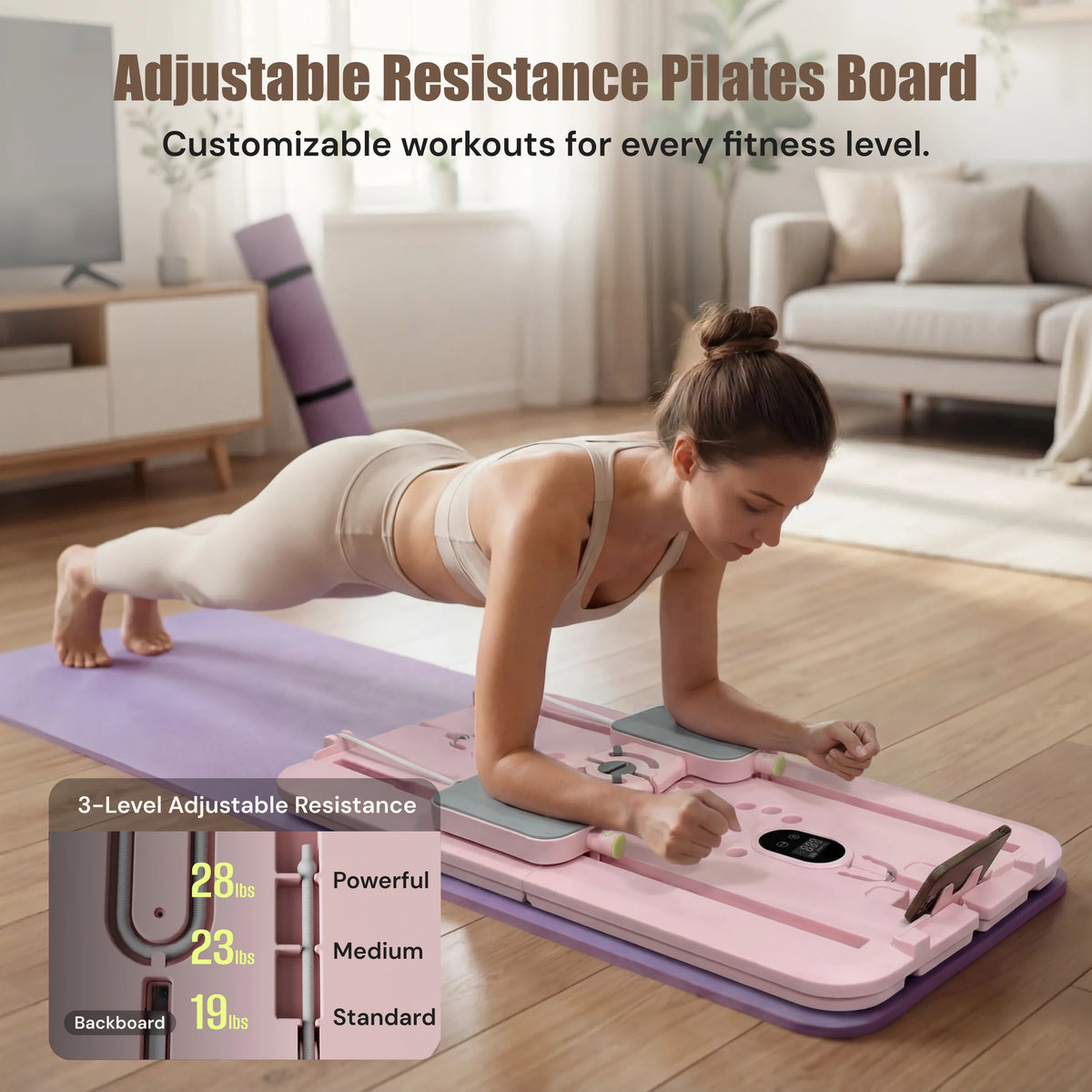 MAXU Foldable Pilates Reformer Board with Bands and Ski Mode
