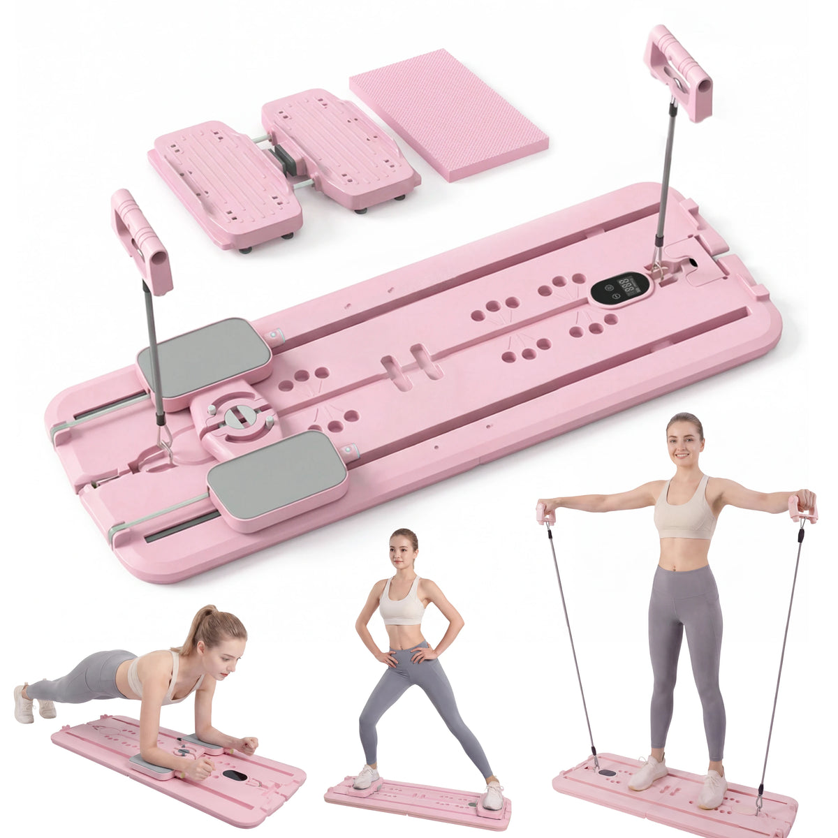 MAXU Foldable Pilates Reformer Board with Bands and Ski Mode