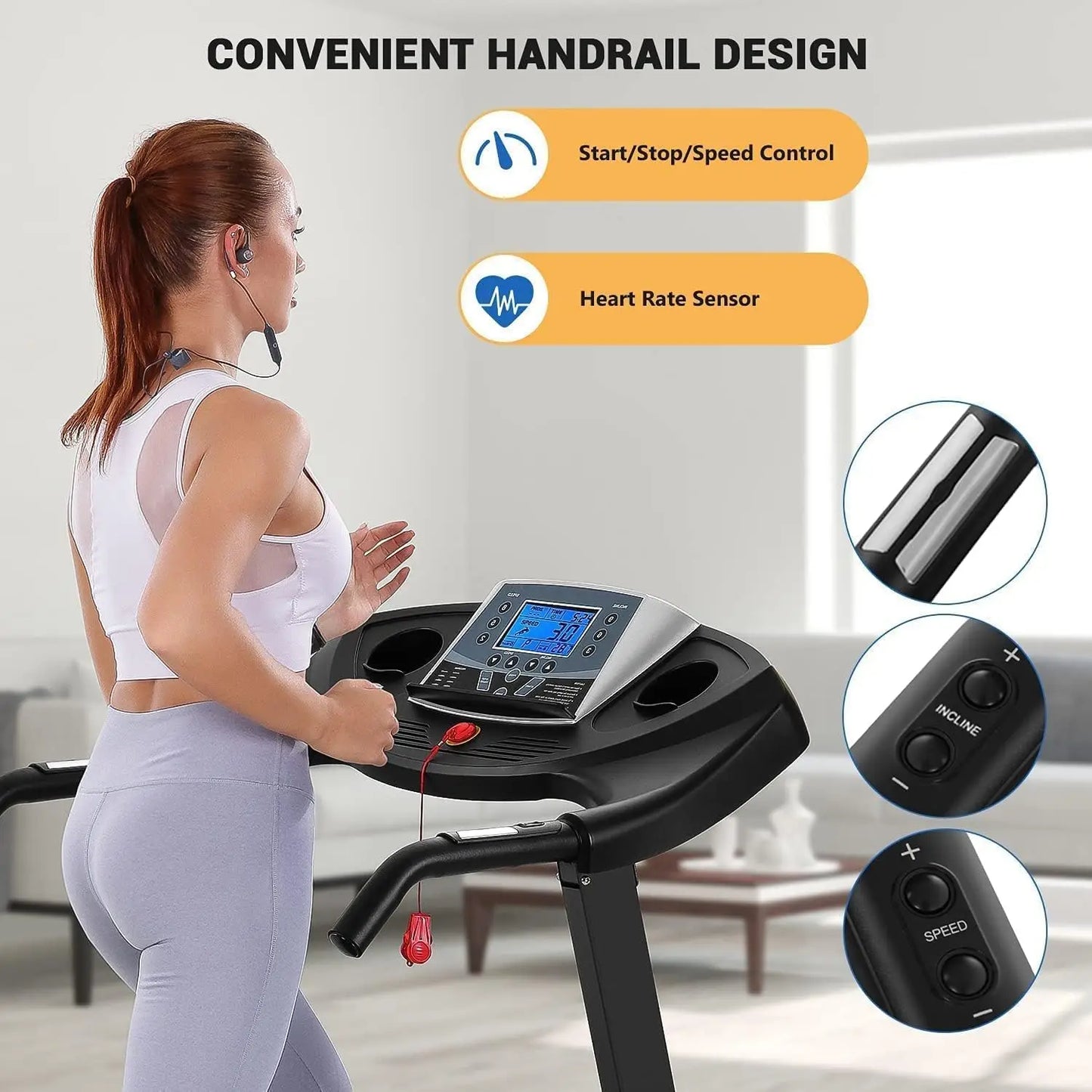 Auto Incline Treadmill With 2.5HP Motor, 8.5 MPH, 15 Programs