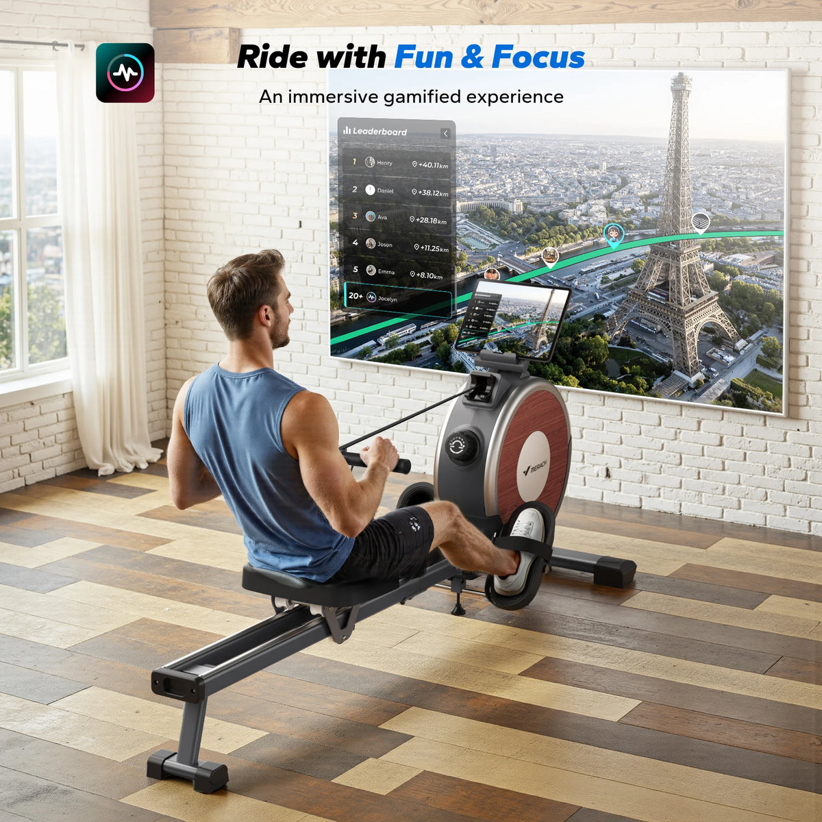 Merach Magnetic Rowing Machine With Dual Slide Rail And Bluetooth Monitor