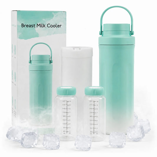 Kmaier Portable Breast Milk Cooler Bottle, 24‑Hour Cold Retention Breastmilk Chiller with 2Pcs 300ml Reusable Milk Storage Bottles, Leak‑Proof Travel Breastmilk Container for Working Moms Outdoor On‑the‑Go Breastfeedi