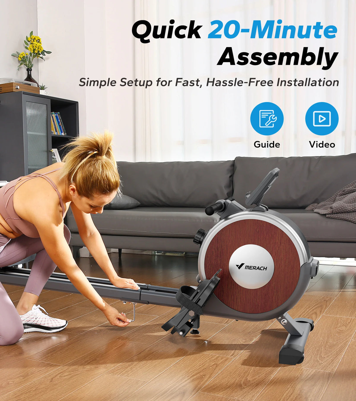 Merach Magnetic Rowing Machine With Dual Slide Rail And Bluetooth Monitor