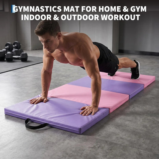 Gymnastics Mat, 6.2Ft 2-Inch Thick 4-Fold | Exercise Floor Mat for Home Gym, Portable Yoga Mat for Pilates, Aerobics, Martial Arts & Training
