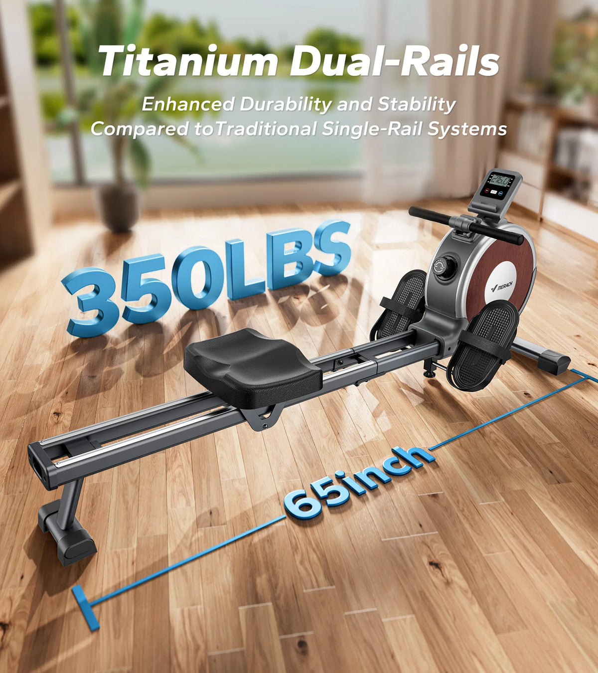 Merach Magnetic Rowing Machine With Dual Slide Rail And Bluetooth Monitor