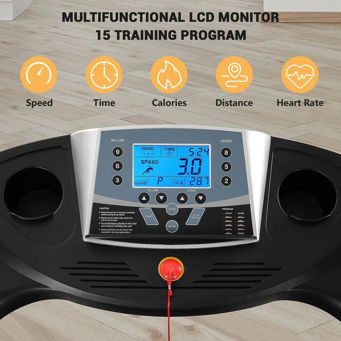 Auto Incline Treadmill With 2.5HP Motor, 8.5 MPH, 15 Programs