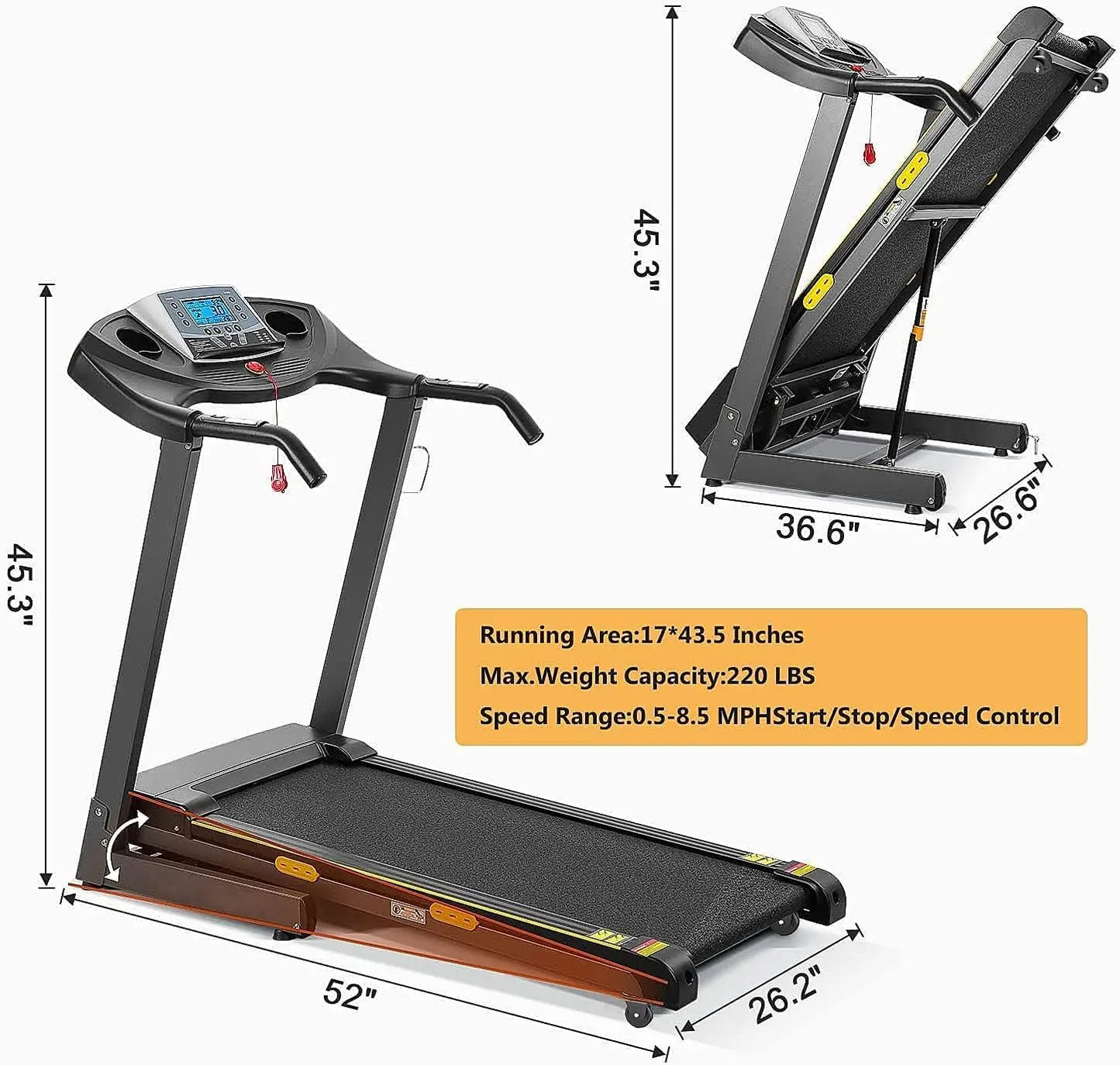 Auto Incline Treadmill With 2.5HP Motor, 8.5 MPH, 15 Programs