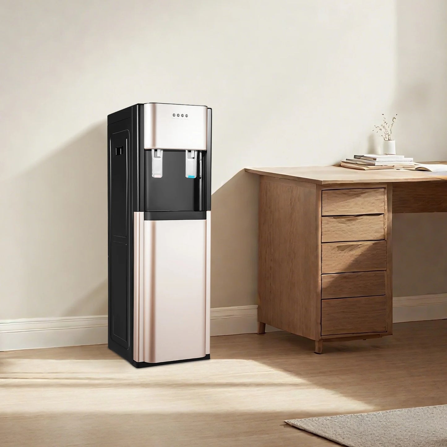 13°-90° Bottom Loading Water Dispenser Hot Cold Freestanding Water Cooler 304 Stainless Steel Liner Easy Lower Bottle Replace Multi Overheat Dry Burn Protection Detachable Drip Tray Long Power Cord For Home Office Hotel Gym