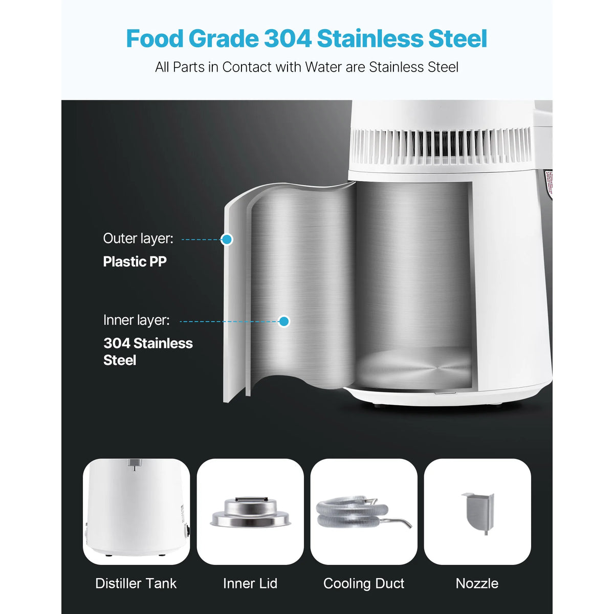 VEVOR Stainless Steel Water Distiller and Pure Water Purifier for Home