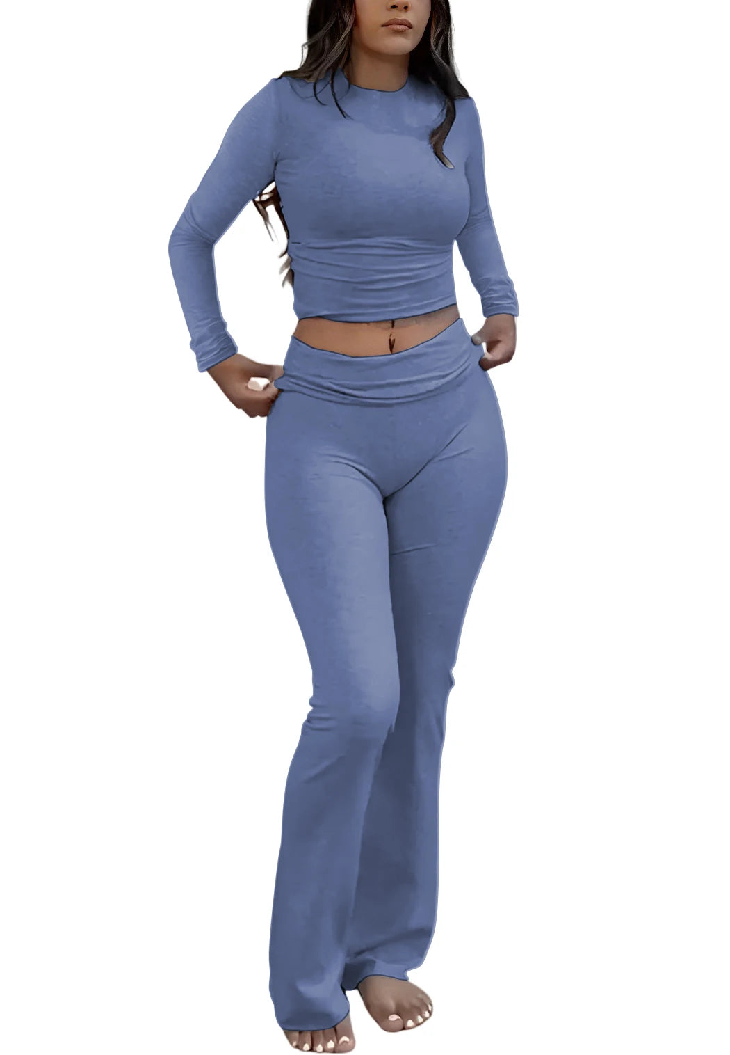 Women's Yoga Two-Piece Set Long-Sleeve Wide-Leg Activewear Casual Home