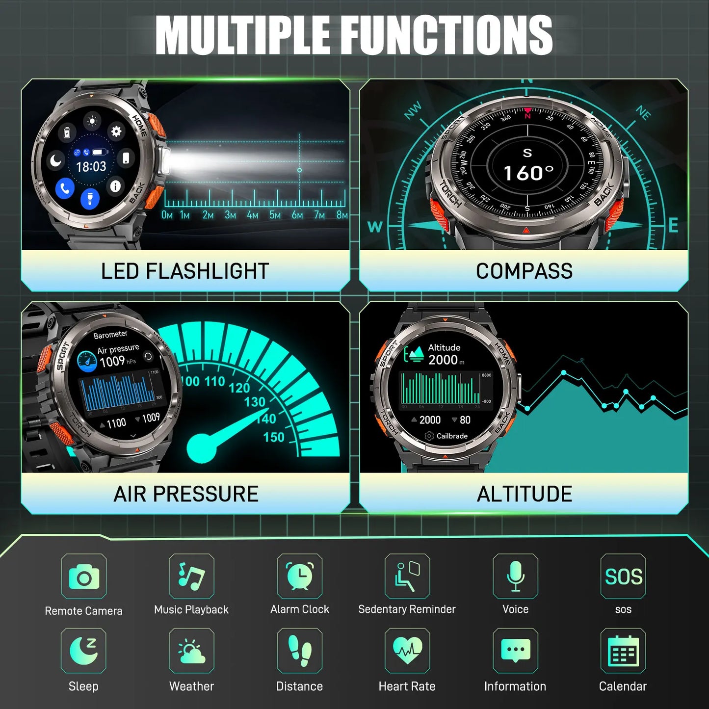 EIGIIS KE5 Smart Watch With Compass And Altitude Barometer Waterproof