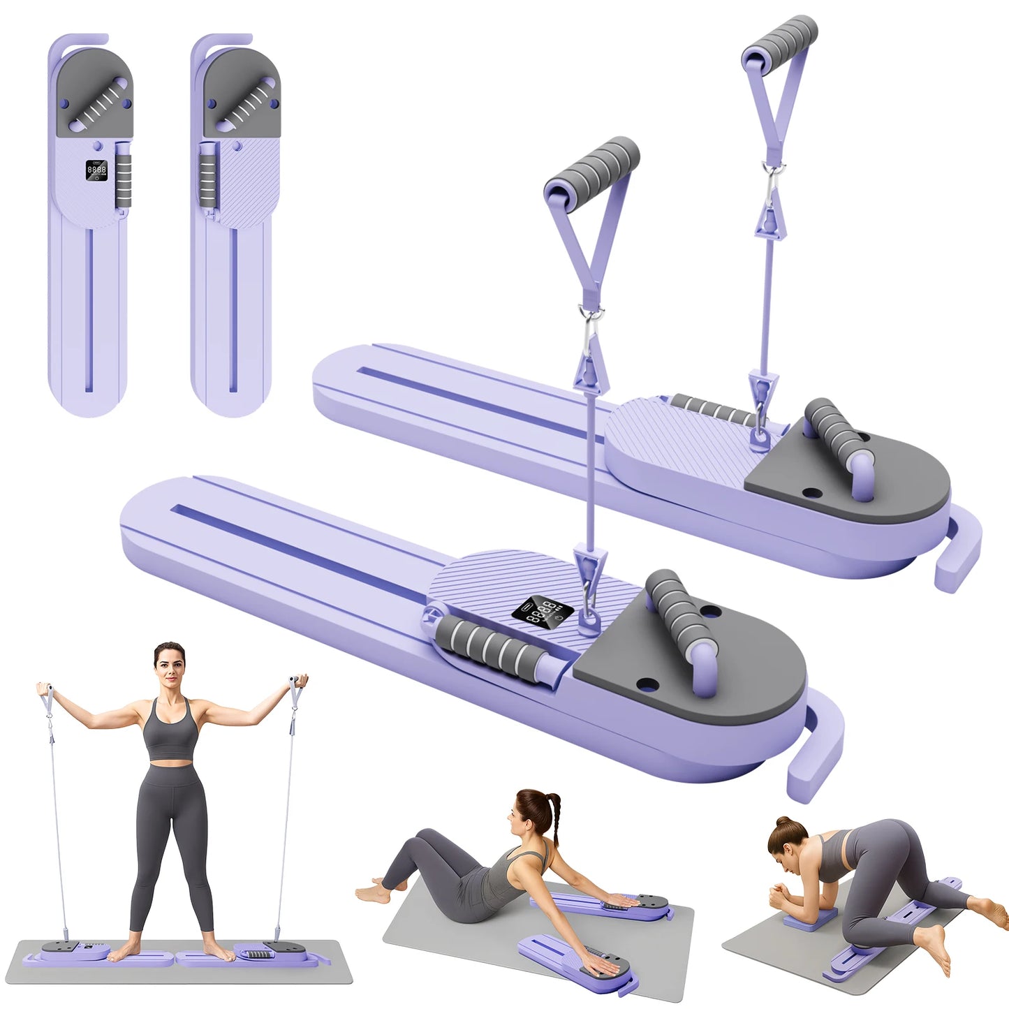Pilates Reformer Board AB Portable Split Resistance Gym With LCD