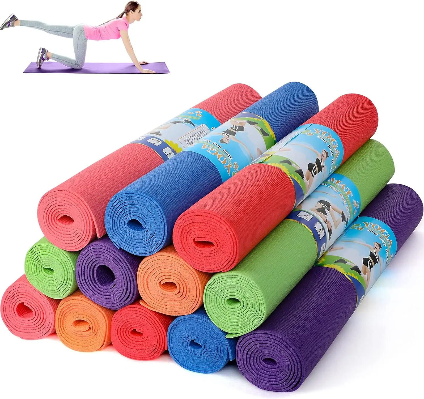 12 Pieces Yoga Mats Bulk 68x24x0.12 Inch Exercise Non Slip Fitness Workout Mats for Women Men Home Workout Gym Yoga