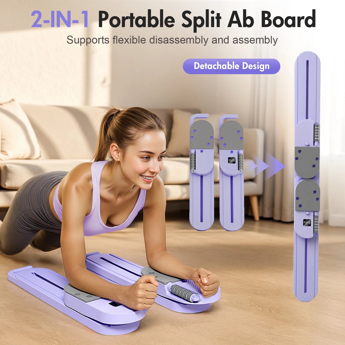 2-in-1 Split Ab Board Pilates Trainer With Foldable Resistance Bands