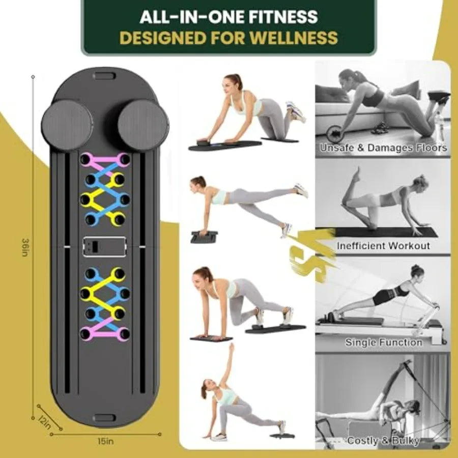 Pilates Board 9 In 1 Multi Purpose Reformer With Yoga Socks And Resistance Bands
